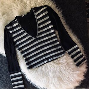 Striped Lurex V-Neck Crop Top
